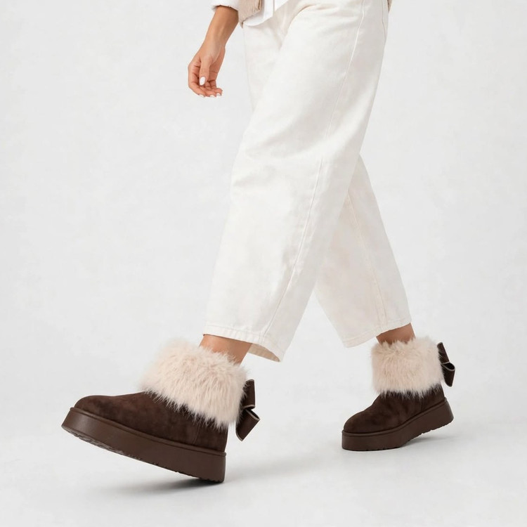 نیم بوت آگ زنانه خزدار سوییت لژدار پاپیون دار